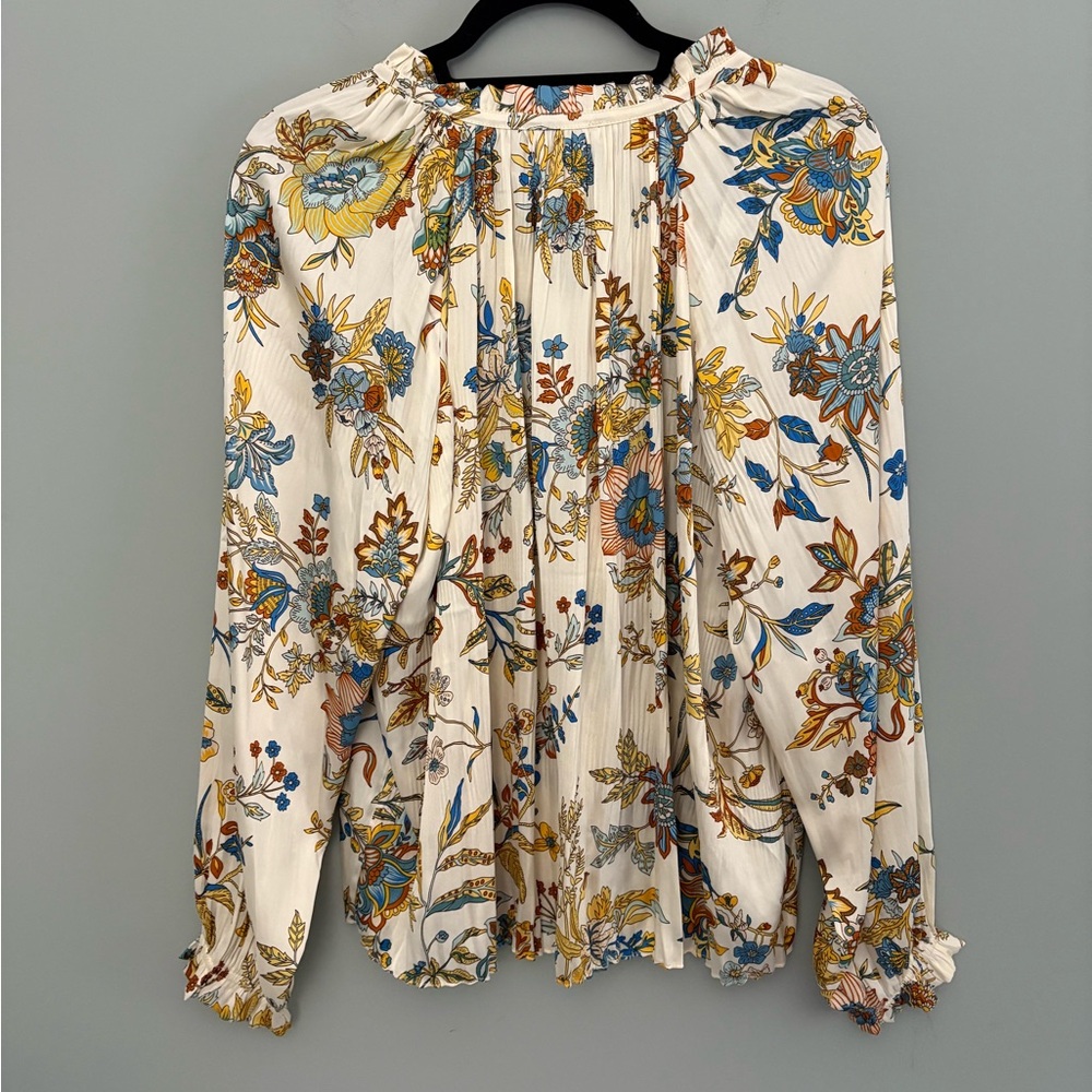 Current Air Multicolor Floral Satin Peasant Blouse Size M - Picture 7 of 15